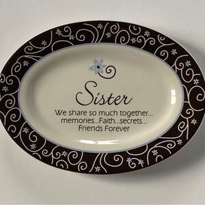Sister Trinket Dish Oval Ceramic 6” X 4.5” Carson Black White Floral Friends EUC